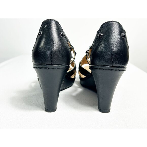 Born Concepts Women's Leather Studded Ankle Strap Wedge Sandals in Black - Sz 9 - Picture 6 of 10